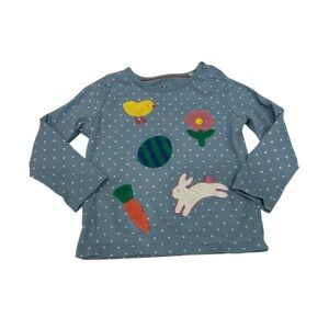 Mini Boden Girls Blue Polka Dot Easter Chick Bunny Flower Long Sleeve Shirt 2-3Y